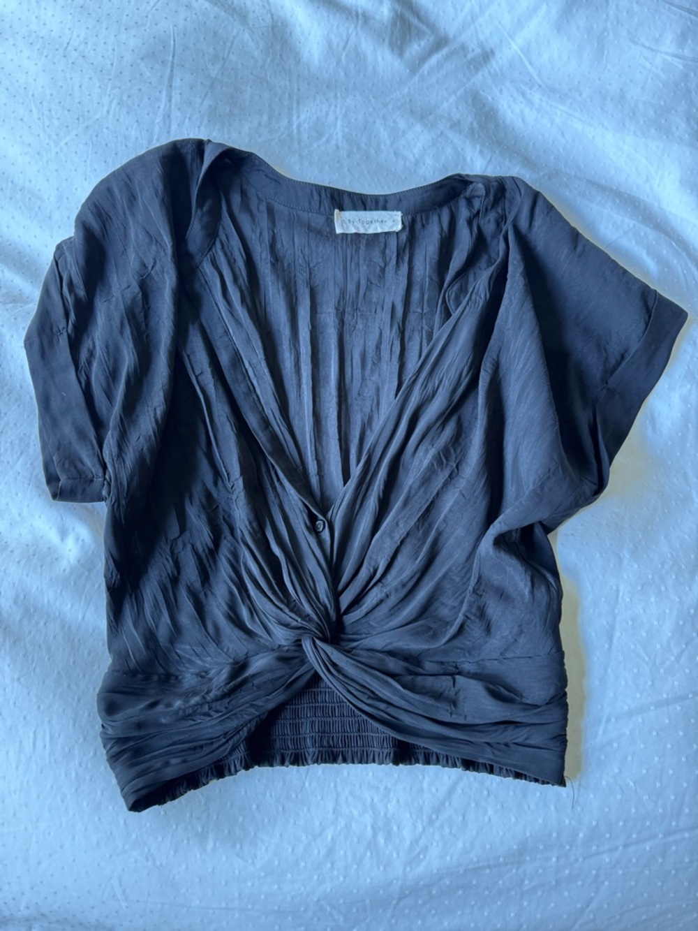 By Together Charcoal Twist-Front Short Sleeve Blouse
